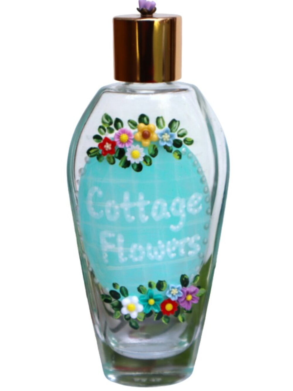 Cottage Flowers Glass Perfume Bottle Floral Bedroom Vanity Table Decor